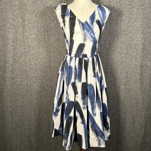 Dolce & Gabbana Runway Paint Print Navy White Midi Cotton Dress Size 40 US 4